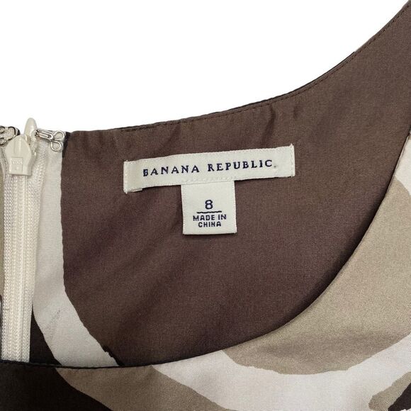 Banana Republic Silk Sleeveless Sheath Dress Brown Geometric Print Sz 8 - Picture 12 of 15
